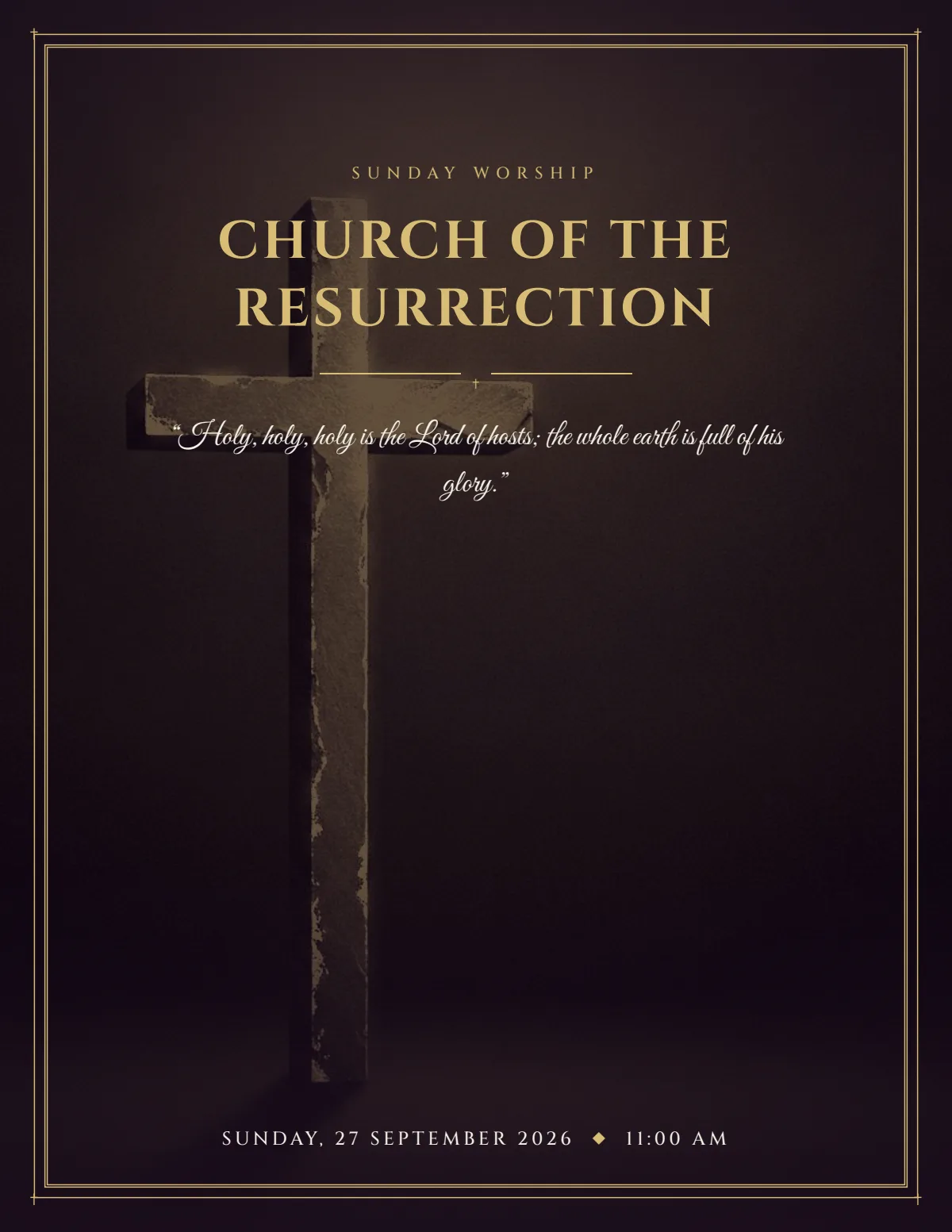 Formal and reverent church bulletin template — Church of the Resurrection with a cross ornament and processional order of service